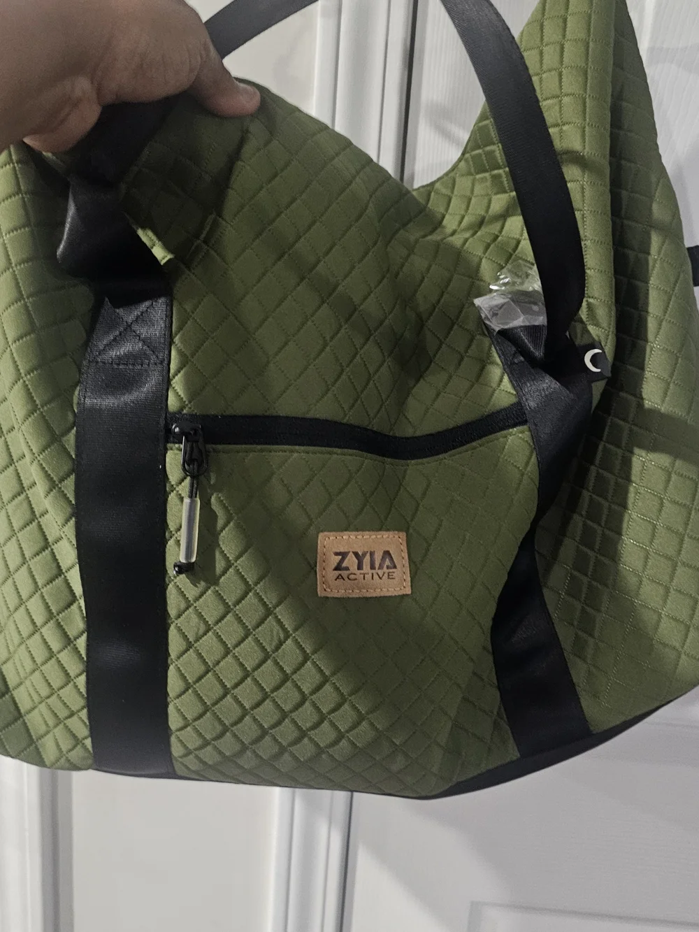 Zyia Active USA Olive Quilted Duffel with Black Straps